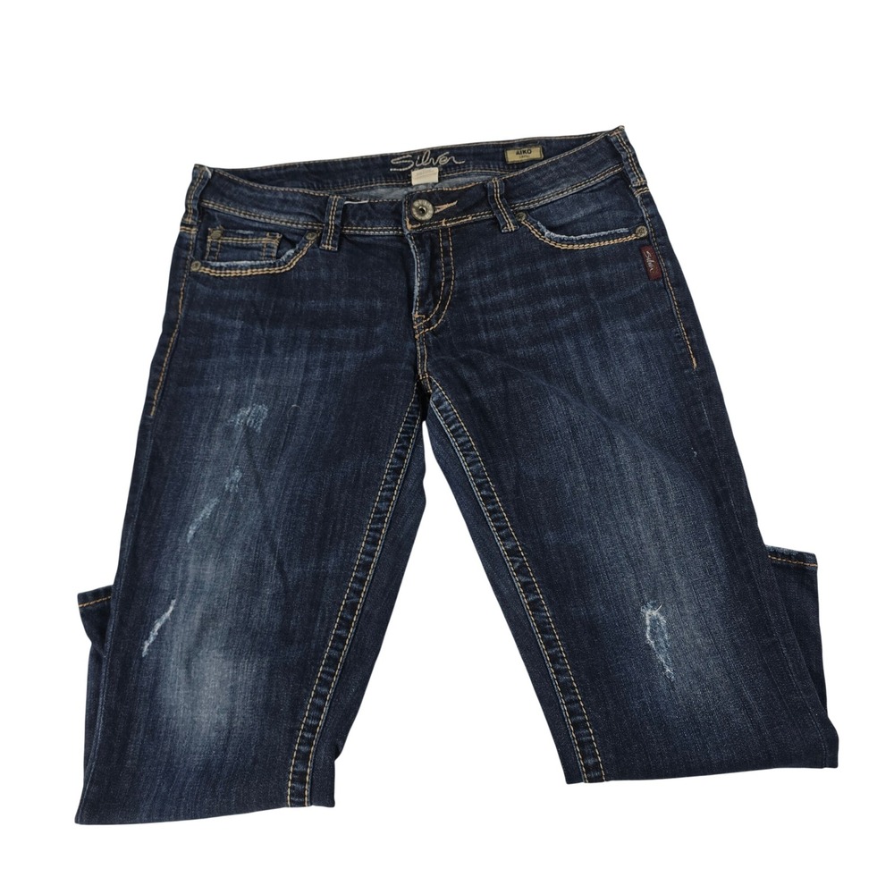 Silver‎ Jeans Co Aiko Capri Womens W31 Dark Wash Distressed Denim L9529SDA468